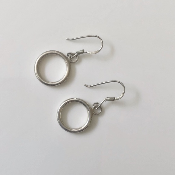 Sterling silver 925 dangle drop circle pierced earrings - Picture 1 of 9